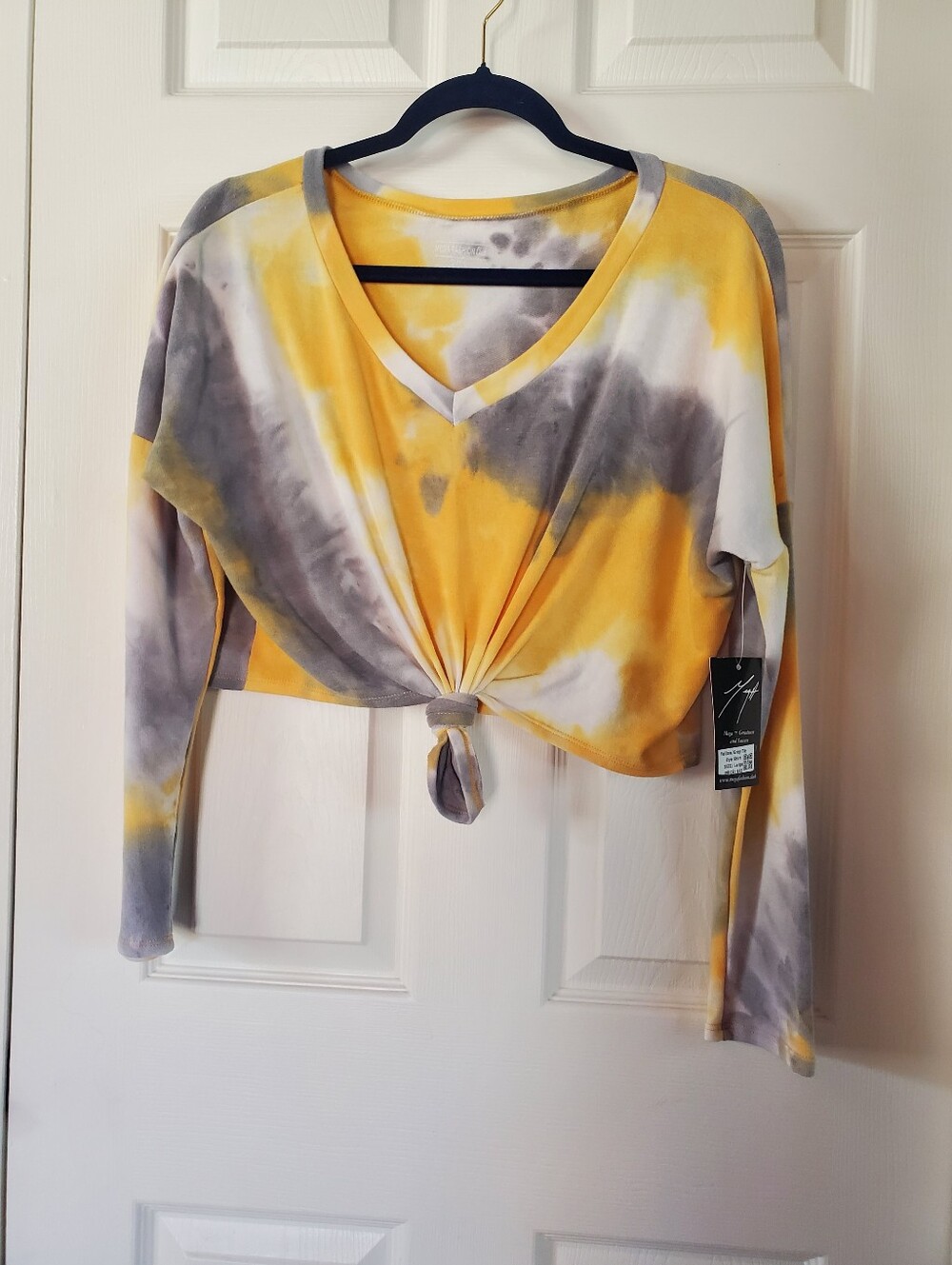 Boho Festival Front Knot Top Crop Watercolor Tie-Dyed Hippie Y2K Fleece Pullover
